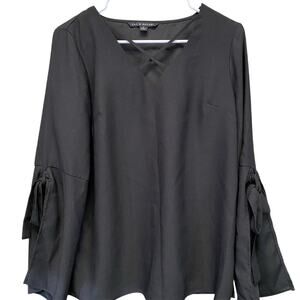 Zac & Rachel Women's Black V-Neck Blouse Bell Sleeves Size S Casual Dinner
